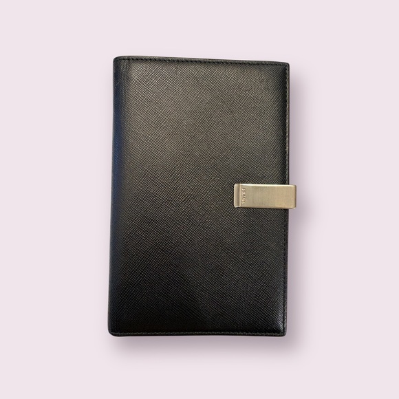 Prada Other - Prada Black Saffiano Leather Long Wallet with Metal Logo Clip